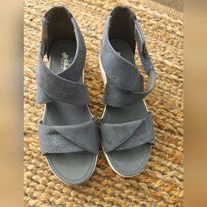 Dr. Scholl's Womens Time Off Fun Ankle Strap Sandal Oxide Blue Fabric 9M EUC